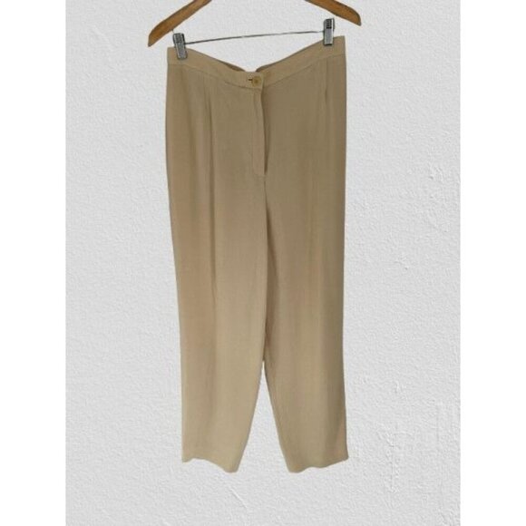 Emanuel Ungaro Beige Pleated Pants Womens Size 10 Lightweight Polyester Fabric - Picture 1 of 6